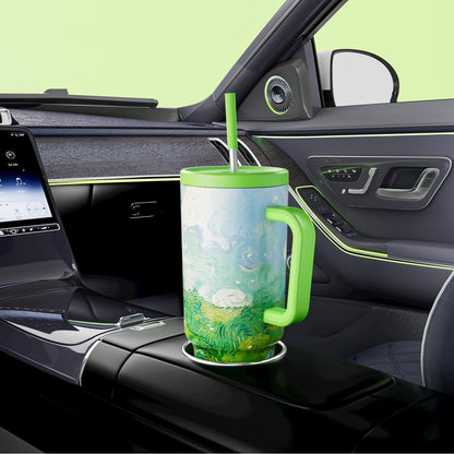 40 oz Tumbler with Handle and Straw: Stainless Steel Insulated Tumbler with Lid and Straw - 100% Leak Proof Tumbler for Car Cup Holders - Travelers Commuters Workers, Donut - Colors A
