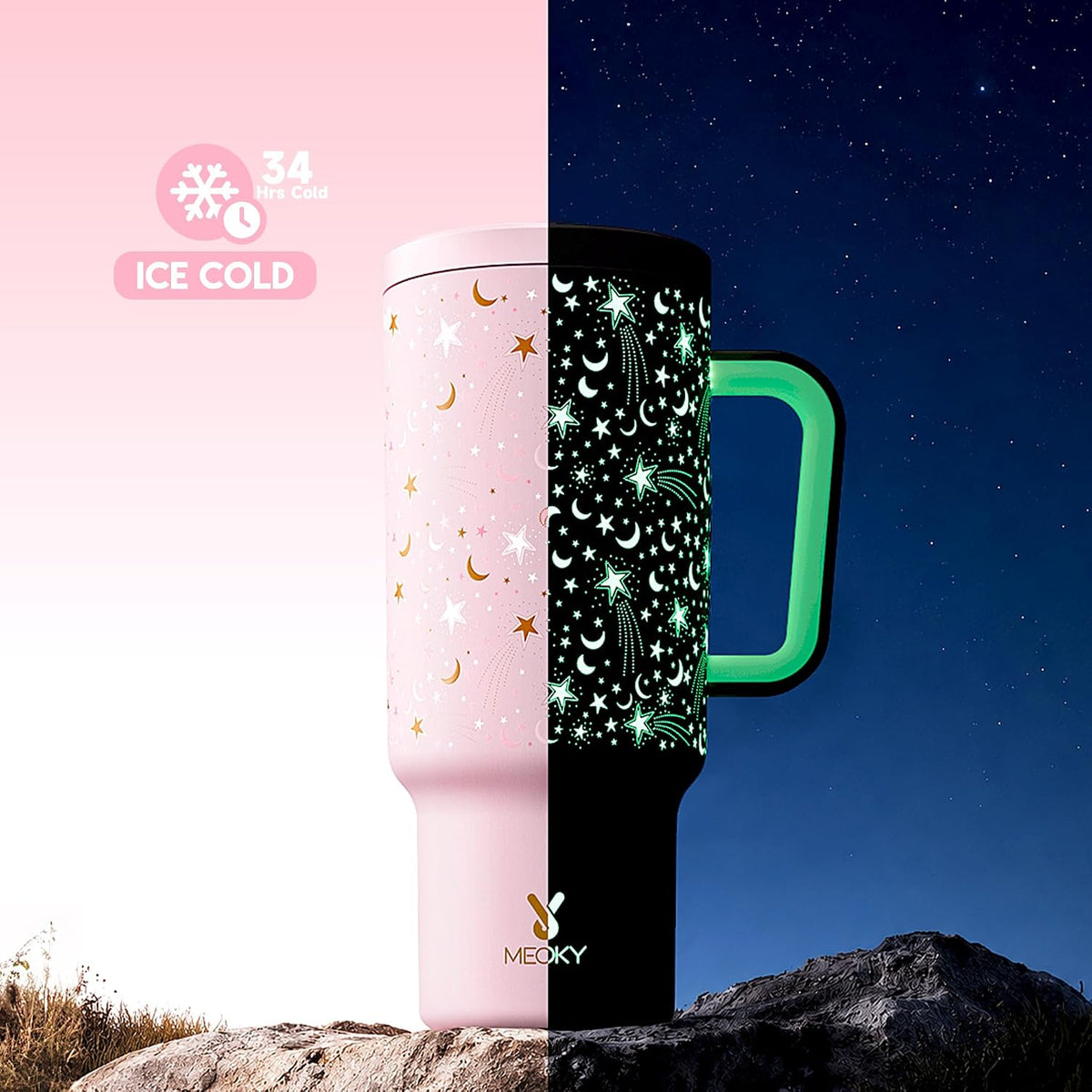 40 oz Tumbler with Handle and Straw: Stainless Steel Insulated Tumbler with Lid and Straw - 100% Leak Proof Tumbler for Car Cup Holders - Travelers Commuters Workers, Donut - Colors A