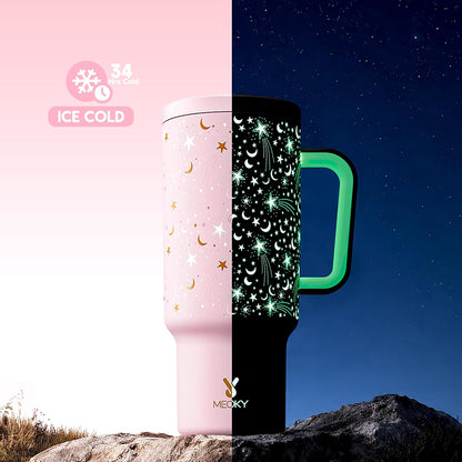 40 oz Tumbler with Handle and Straw: Stainless Steel Insulated Tumbler with Lid and Straw - 100% Leak Proof Tumbler for Car Cup Holders - Travelers Commuters Workers, Donut - Colors A