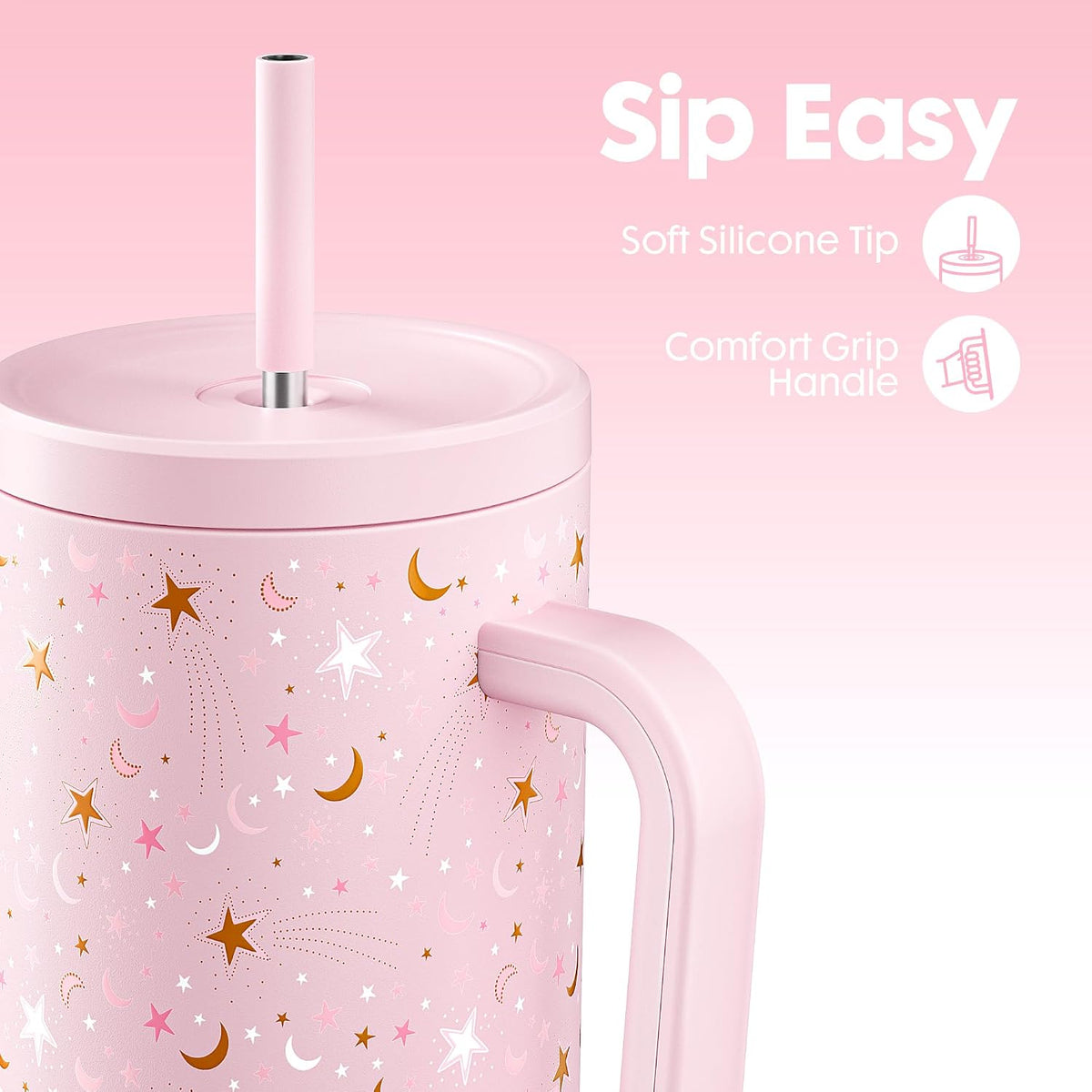 40 oz Tumbler with Handle and Straw: Stainless Steel Insulated Tumbler with Lid and Straw - 100% Leak Proof Tumbler for Car Cup Holders - Travelers Commuters Workers, Donut - Colors A