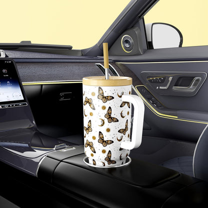 40 oz Tumbler with Handle and Straw: Stainless Steel Insulated Tumbler with Lid and Straw - 100% Leak Proof Tumbler for Car Cup Holders - Travelers Commuters Workers, Donut - Colors A