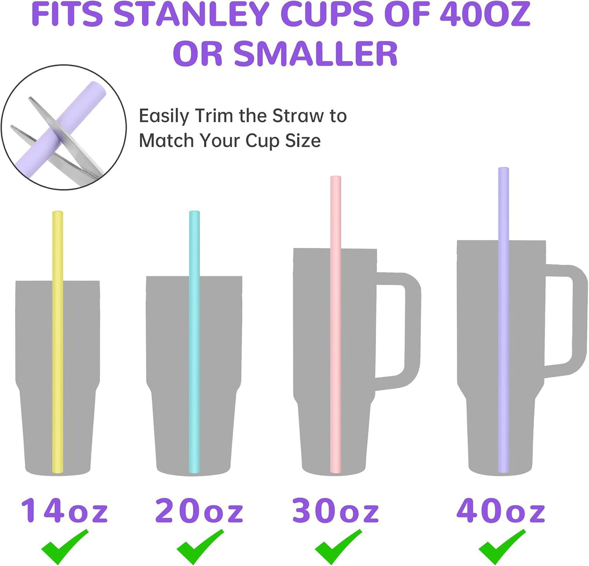 Silicone Drinking Straws Fit for Stanley 40oz 30oz Tumbler