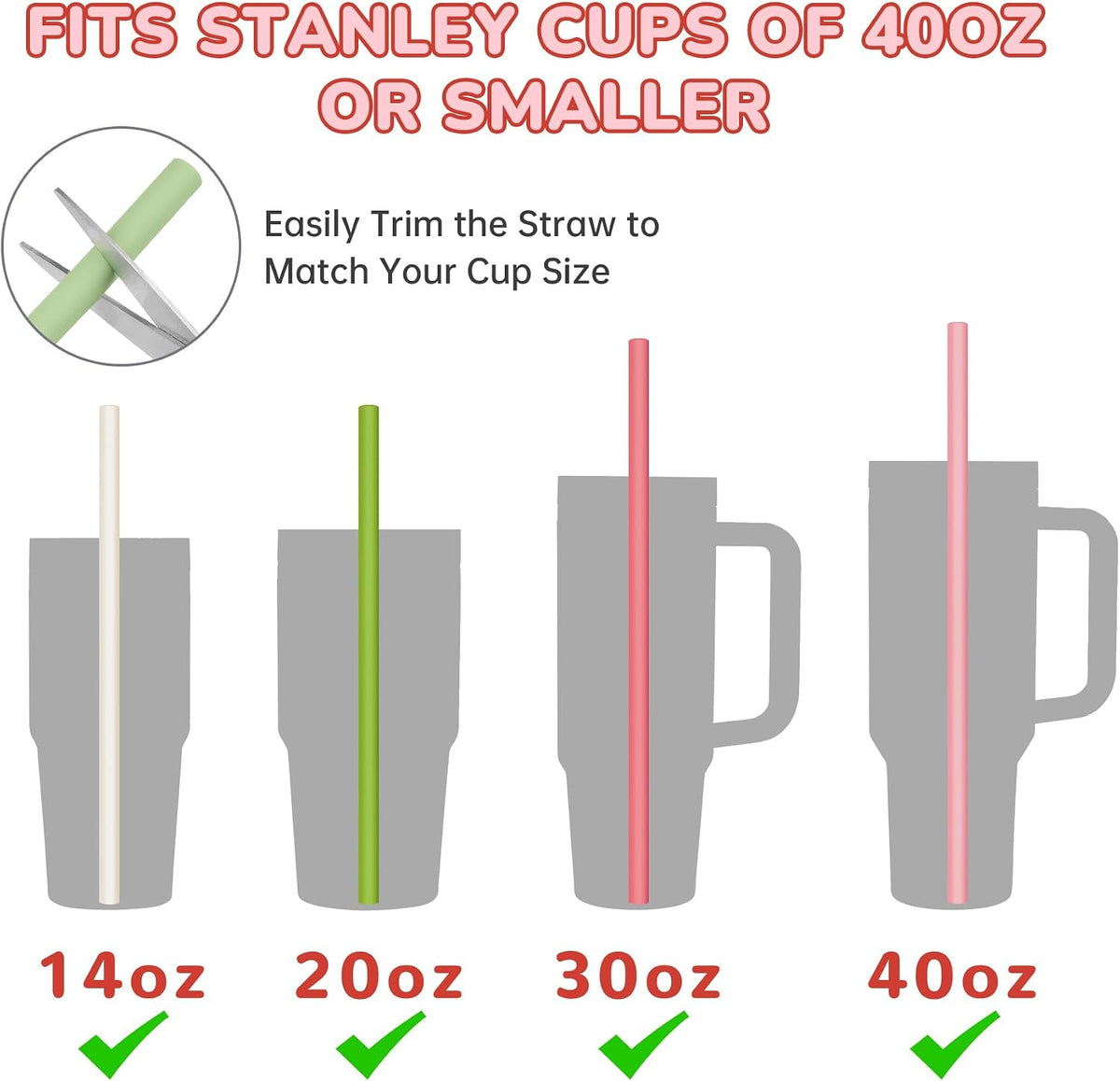 Silicone Drinking Straws Fit for Stanley 40oz 30oz Tumbler