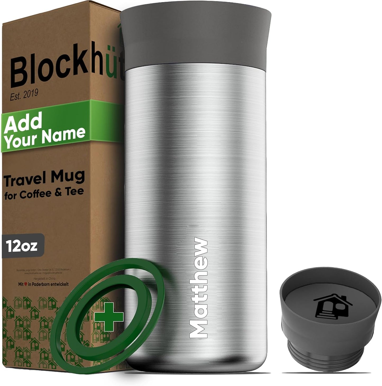 Blockhütte Stainless Steel Coffee Mugs 12oz, hot Coffee Travel Mug, Vaso para Cafe Caliente Termico, Insulated Travel Mugs 8h Hot, Spill Proof, Insulated Tumblers Leak Proof