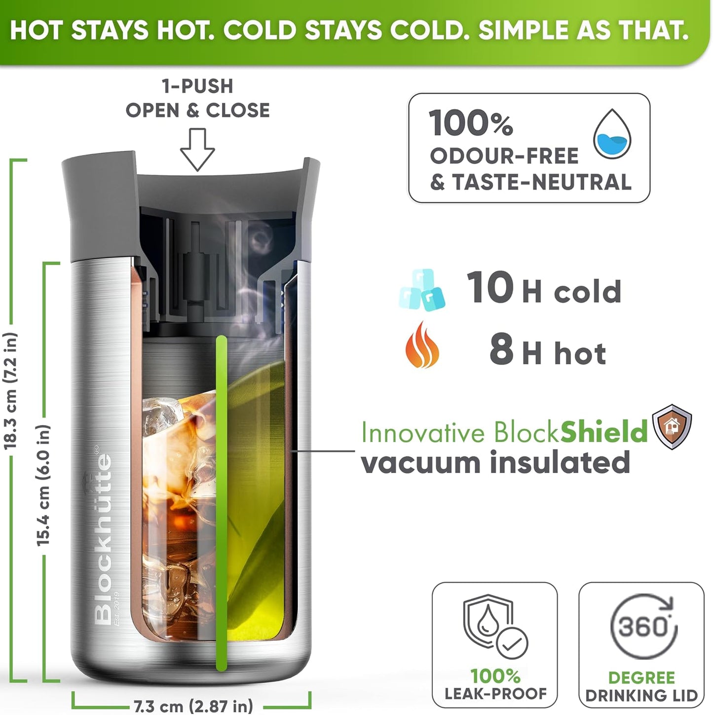 Blockhütte Stainless Steel Coffee Mugs 12oz, hot Coffee Travel Mug, Vaso para Cafe Caliente Termico, Insulated Travel Mugs 8h Hot, Spill Proof, Insulated Tumblers Leak Proof