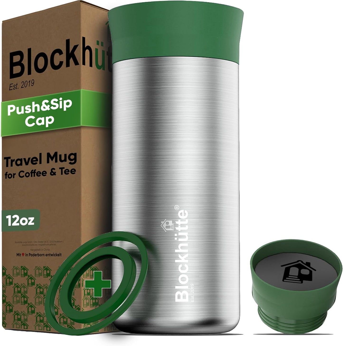 Blockhütte Stainless Steel Coffee Mugs 12oz, hot Coffee Travel Mug, Vaso para Cafe Caliente Termico, Insulated Travel Mugs 8h Hot, Spill Proof, Insulated Tumblers Leak Proof