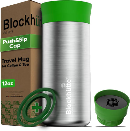 Blockhütte Stainless Steel Coffee Mugs 12oz, hot Coffee Travel Mug, Vaso para Cafe Caliente Termico, Insulated Travel Mugs 8h Hot, Spill Proof, Insulated Tumblers Leak Proof