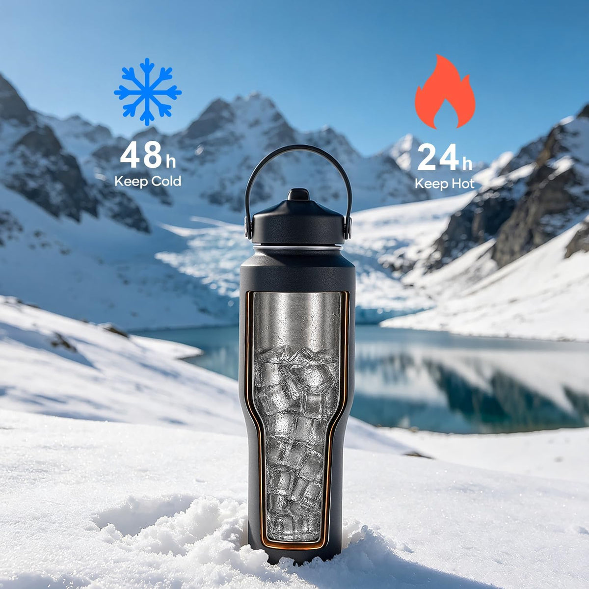 40 oz Insulated Water Bottle Fits in Car Cup Holders, Stainless Steel