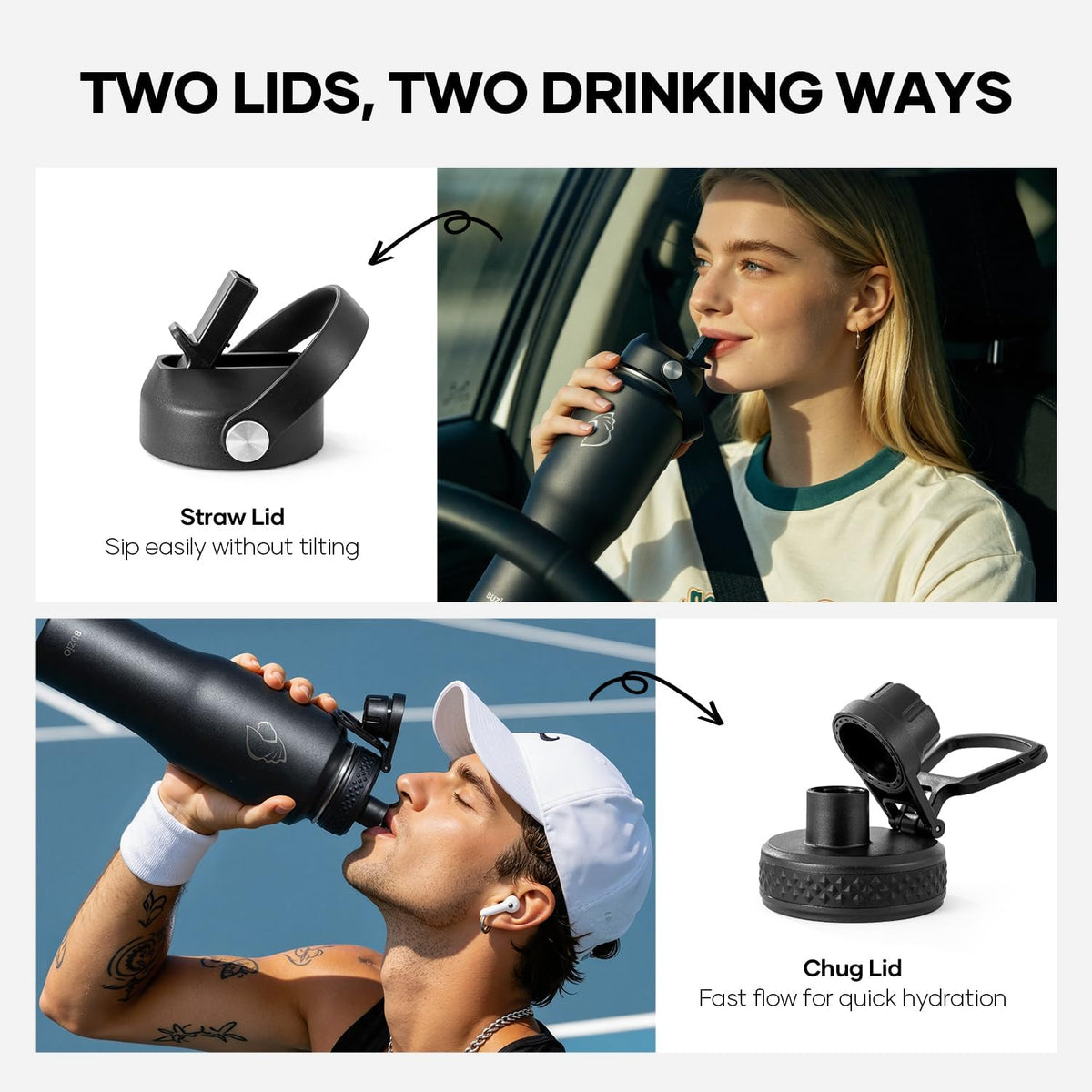 40 oz Insulated Water Bottle Fits in Car Cup Holders, Stainless Steel