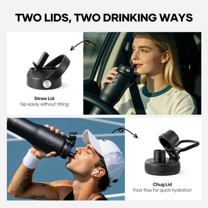 40 oz Insulated Water Bottle Fits in Car Cup Holders, Stainless Steel