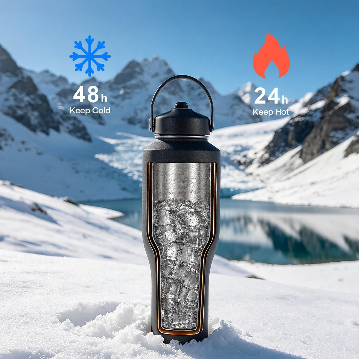 40 oz Insulated Water Bottle Fits in Car Cup Holders, Stainless Steel
