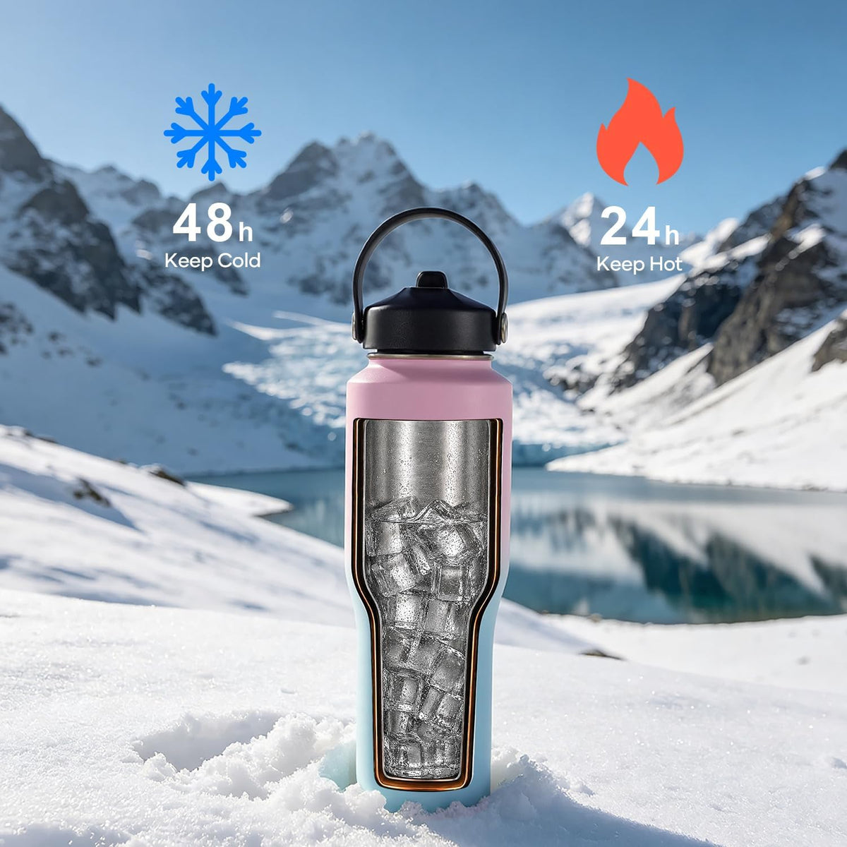 40 oz Insulated Water Bottle Fits in Car Cup Holders, Stainless Steel