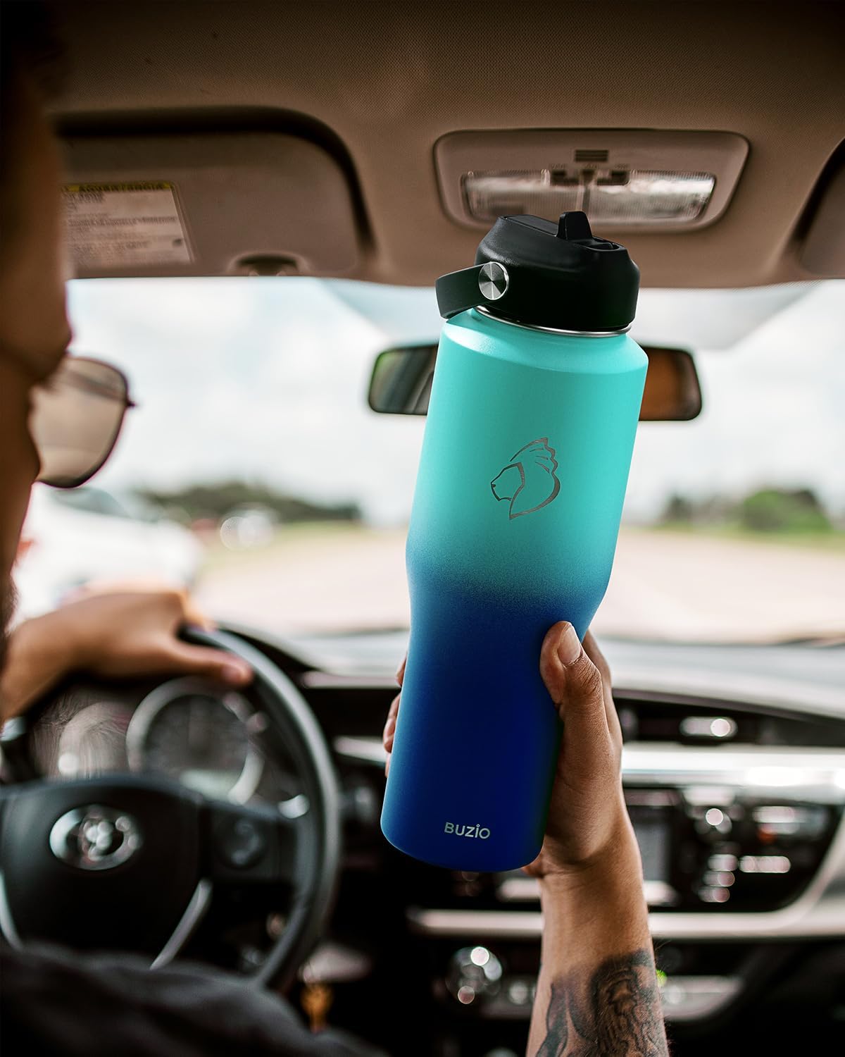 40 oz Insulated Water Bottle Fits in Car Cup Holders, Stainless Steel