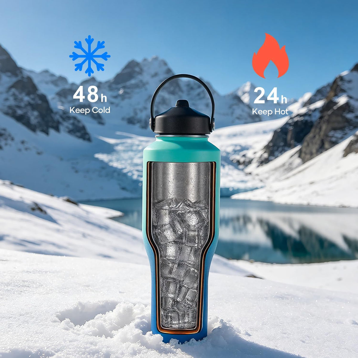 40 oz Insulated Water Bottle Fits in Car Cup Holders, Stainless Steel