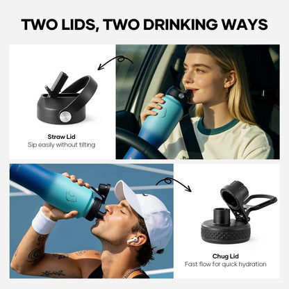 40 oz Insulated Water Bottle Fits in Car Cup Holders, Stainless Steel