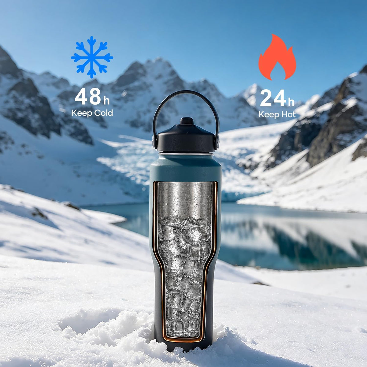 40 oz Insulated Water Bottle Fits in Car Cup Holders, Stainless Steel