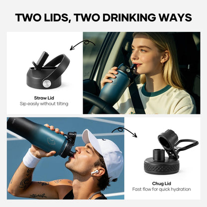 40 oz Insulated Water Bottle Fits in Car Cup Holders, Stainless Steel