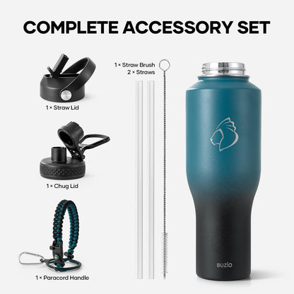 40 oz Insulated Water Bottle Fits in Car Cup Holders, Stainless Steel