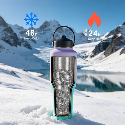 40 oz Insulated Water Bottle Fits in Car Cup Holders, Stainless Steel