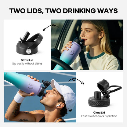 40 oz Insulated Water Bottle Fits in Car Cup Holders, Stainless Steel