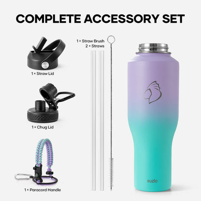 40 oz Insulated Water Bottle Fits in Car Cup Holders, Stainless Steel