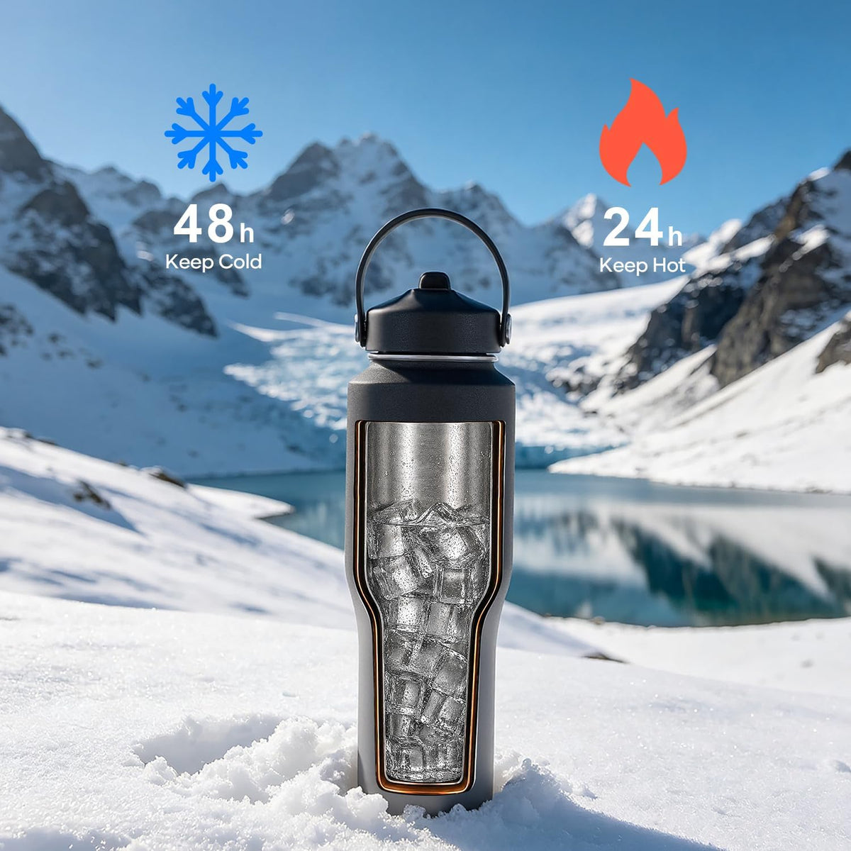 40 oz Insulated Water Bottle Fits in Car Cup Holders, Stainless Steel