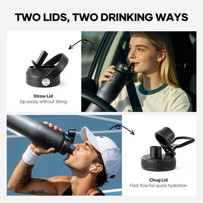 40 oz Insulated Water Bottle Fits in Car Cup Holders, Stainless Steel