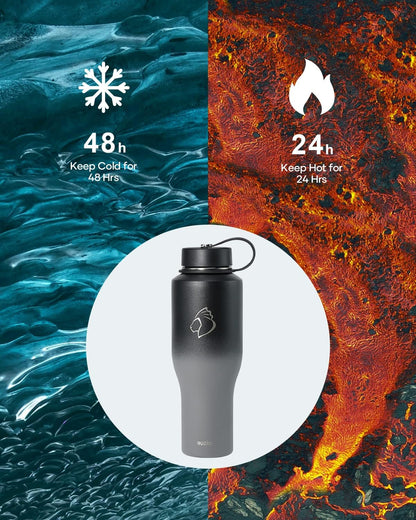 40 oz Insulated Water Bottle Fits in Car Cup Holders, Stainless Steel