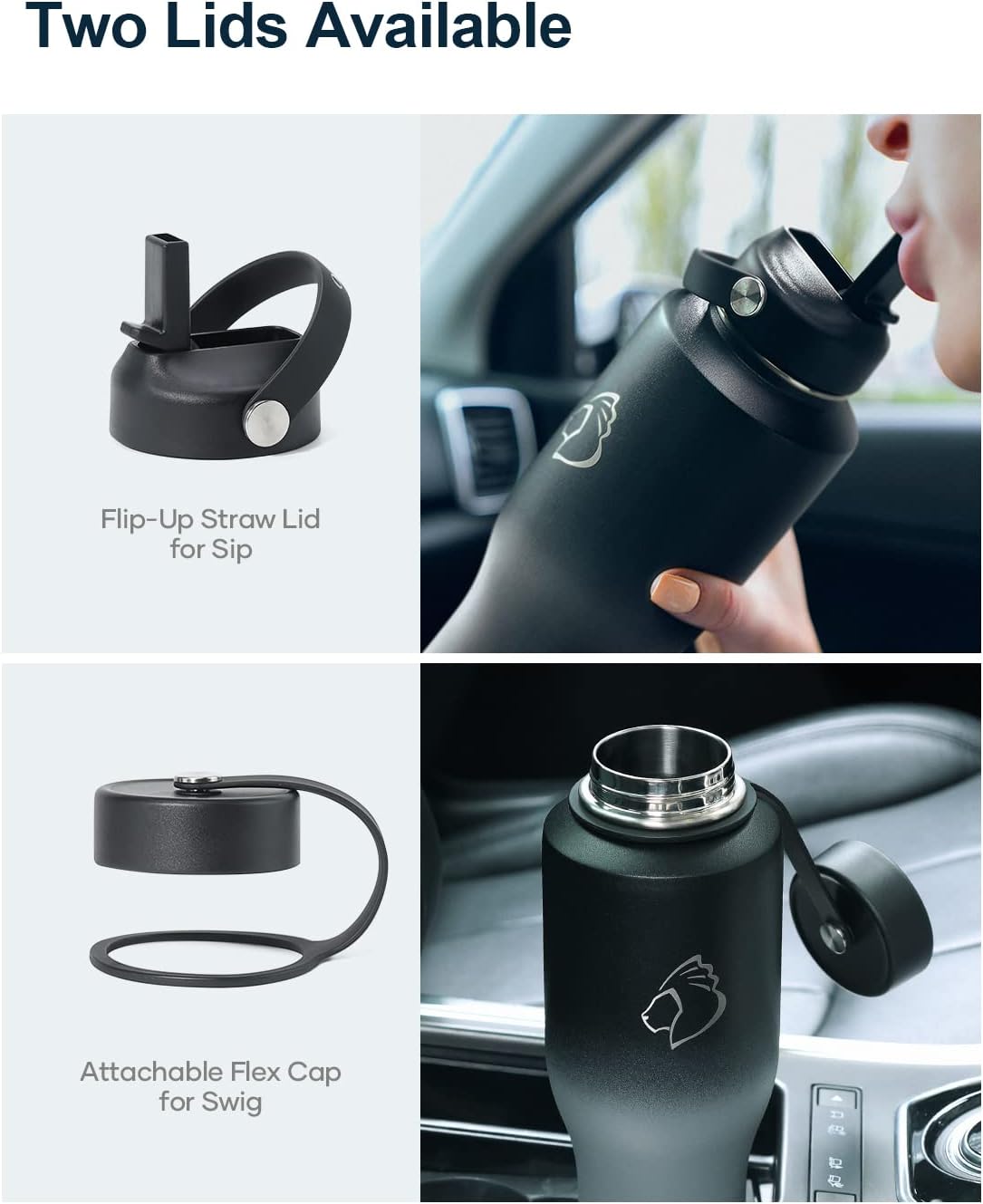 40 oz Insulated Water Bottle Fits in Car Cup Holders, Stainless Steel