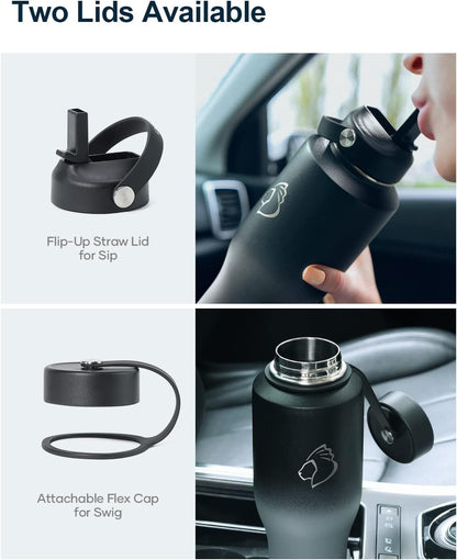40 oz Insulated Water Bottle Fits in Car Cup Holders, Stainless Steel