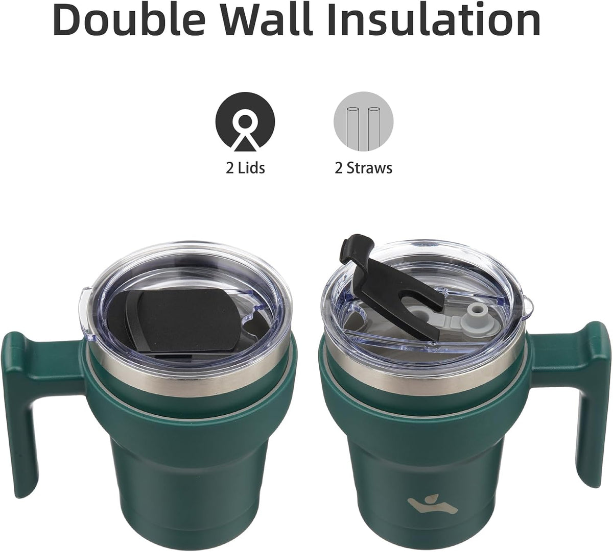 20 oz Tumbler with Handle and Straw, Insulated Travel Mug | Lemon; BPA-free, leak-proof tumbler with 2 lids, 2 straws, cup holder fit for coffee, office, travel & daily use