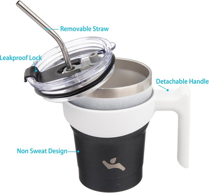 20 oz Tumbler with Handle and Straw, Insulated Travel Mug | Lemon; BPA-free, leak-proof tumbler with 2 lids, 2 straws, cup holder fit for coffee, office, travel & daily use