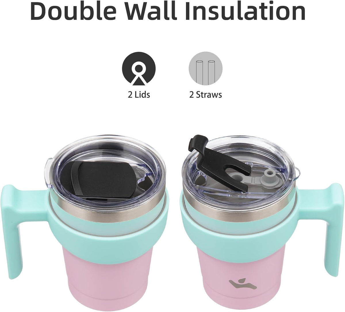 20 oz Tumbler with Handle and Straw, Insulated Travel Mug | Lemon; BPA-free, leak-proof tumbler with 2 lids, 2 straws, cup holder fit for coffee, office, travel & daily use