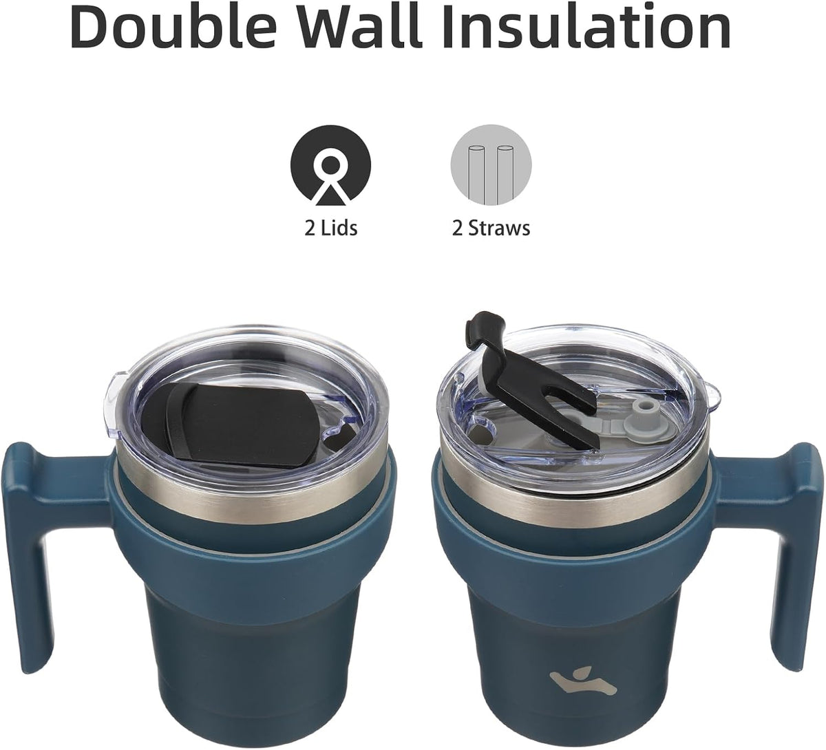 20 oz Tumbler with Handle and Straw, Insulated Travel Mug | Lemon; BPA-free, leak-proof tumbler with 2 lids, 2 straws, cup holder fit for coffee, office, travel & daily use