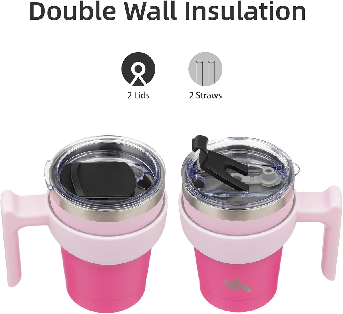 20 oz Tumbler with Handle and Straw, Insulated Travel Mug | Lemon; BPA-free, leak-proof tumbler with 2 lids, 2 straws, cup holder fit for coffee, office, travel & daily use