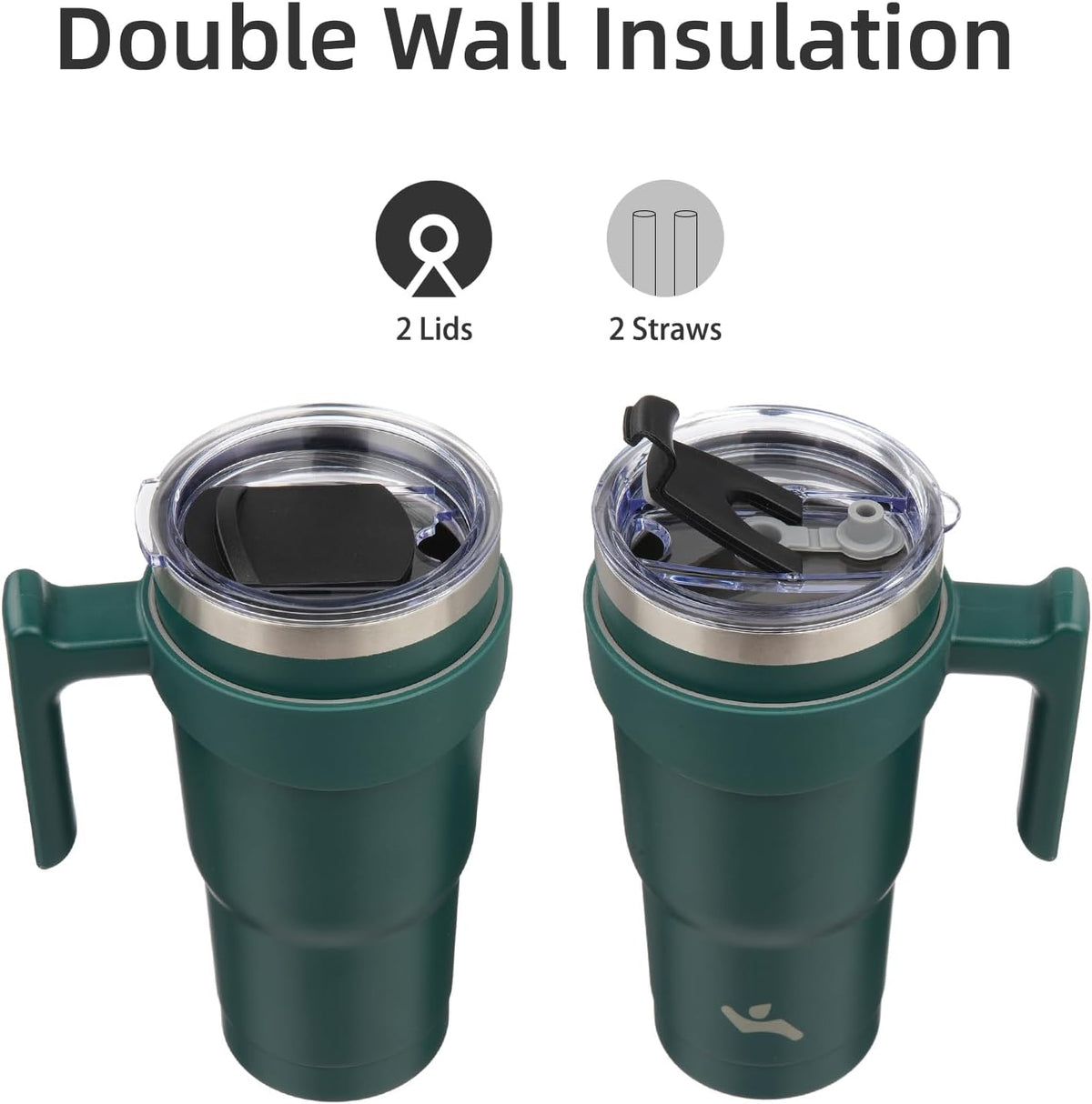 20 oz Tumbler with Handle and Straw, Insulated Travel Mug | Lemon; BPA-free, leak-proof tumbler with 2 lids, 2 straws, cup holder fit for coffee, office, travel & daily use