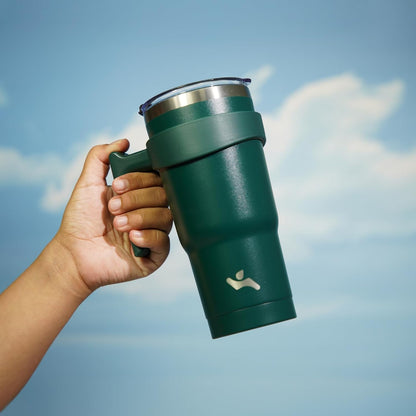 20 oz Tumbler with Handle and Straw, Insulated Travel Mug | Lemon; BPA-free, leak-proof tumbler with 2 lids, 2 straws, cup holder fit for coffee, office, travel & daily use