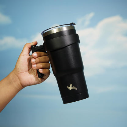 20 oz Tumbler with Handle and Straw, Insulated Travel Mug | Lemon; BPA-free, leak-proof tumbler with 2 lids, 2 straws, cup holder fit for coffee, office, travel & daily use
