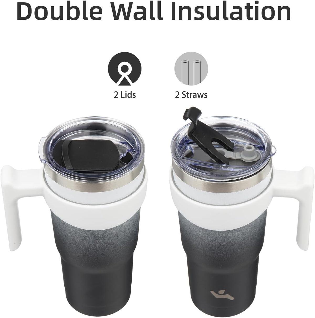 20 oz Tumbler with Handle and Straw, Insulated Travel Mug | Lemon; BPA-free, leak-proof tumbler with 2 lids, 2 straws, cup holder fit for coffee, office, travel & daily use