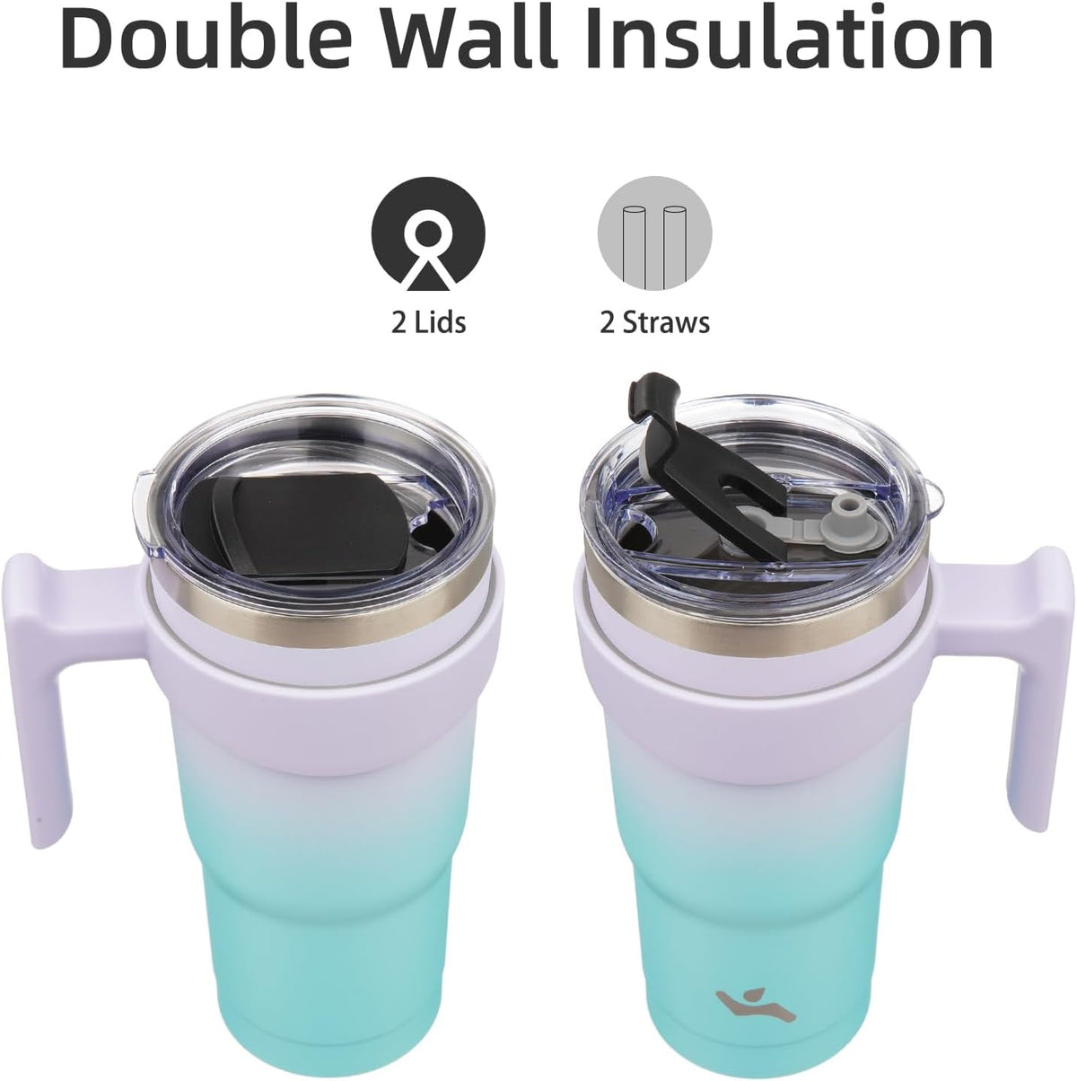 20 oz Tumbler with Handle and Straw, Insulated Travel Mug | Lemon; BPA-free, leak-proof tumbler with 2 lids, 2 straws, cup holder fit for coffee, office, travel & daily use