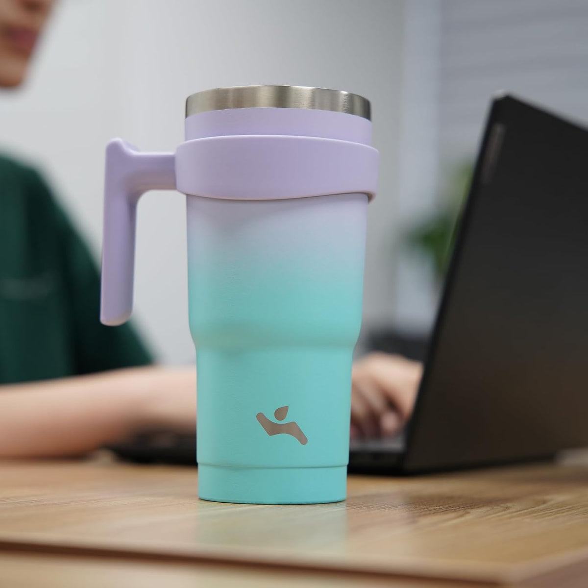20 oz Tumbler with Handle and Straw, Insulated Travel Mug | Lemon; BPA-free, leak-proof tumbler with 2 lids, 2 straws, cup holder fit for coffee, office, travel & daily use