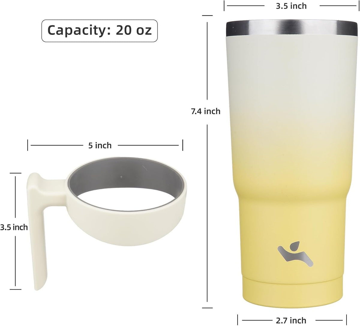 20 oz Tumbler with Handle and Straw, Insulated Travel Mug | Lemon; BPA-free, leak-proof tumbler with 2 lids, 2 straws, cup holder fit for coffee, office, travel & daily use