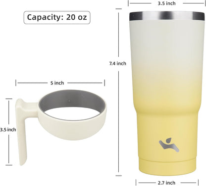 20 oz Tumbler with Handle and Straw, Insulated Travel Mug | Lemon; BPA-free, leak-proof tumbler with 2 lids, 2 straws, cup holder fit for coffee, office, travel & daily use