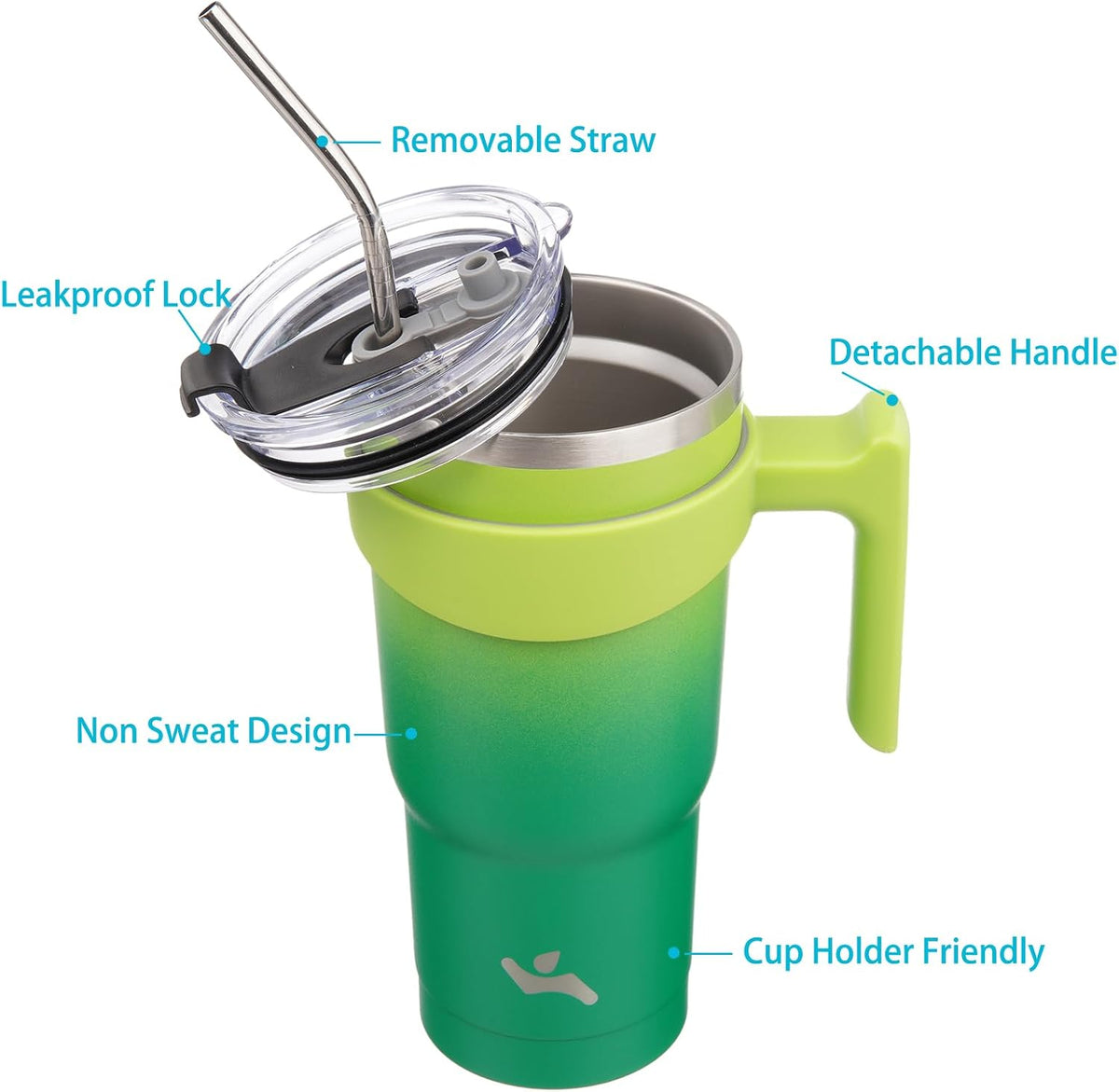 20 oz Tumbler with Handle and Straw, Insulated Travel Mug | Lemon; BPA-free, leak-proof tumbler with 2 lids, 2 straws, cup holder fit for coffee, office, travel & daily use