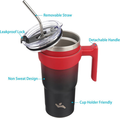 20 oz Tumbler with Handle and Straw, Insulated Travel Mug | Lemon; BPA-free, leak-proof tumbler with 2 lids, 2 straws, cup holder fit for coffee, office, travel & daily use
