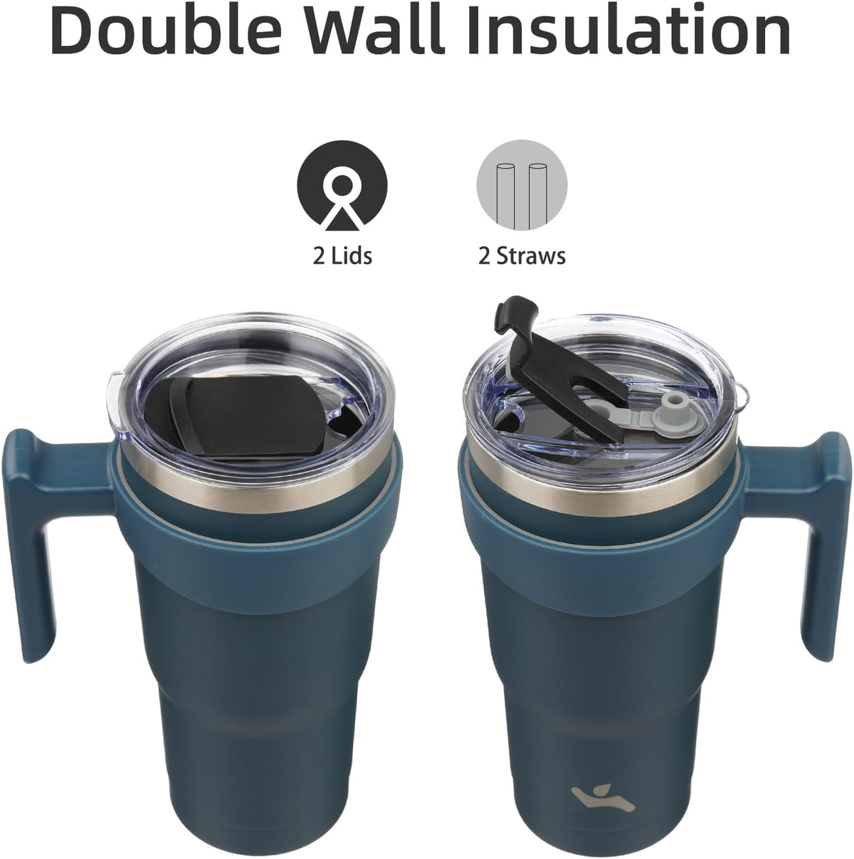 20 oz Tumbler with Handle and Straw, Insulated Travel Mug | Lemon; BPA-free, leak-proof tumbler with 2 lids, 2 straws, cup holder fit for coffee, office, travel & daily use