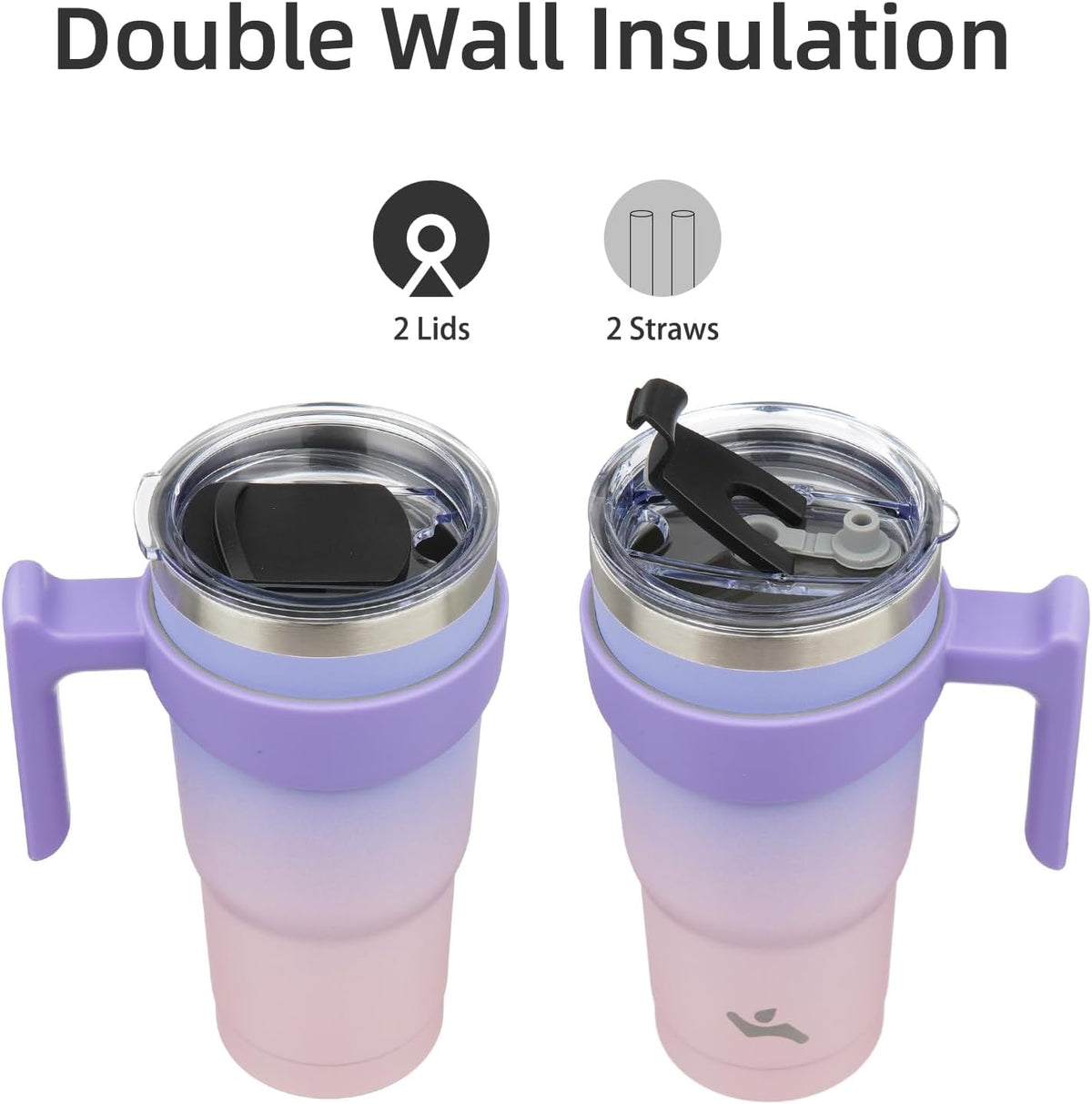 20 oz Tumbler with Handle and Straw, Insulated Travel Mug | Lemon; BPA-free, leak-proof tumbler with 2 lids, 2 straws, cup holder fit for coffee, office, travel & daily use