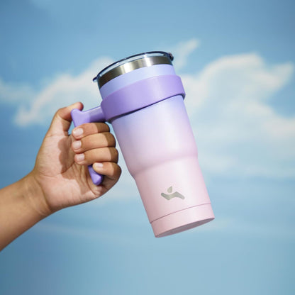 20 oz Tumbler with Handle and Straw, Insulated Travel Mug | Lemon; BPA-free, leak-proof tumbler with 2 lids, 2 straws, cup holder fit for coffee, office, travel & daily use