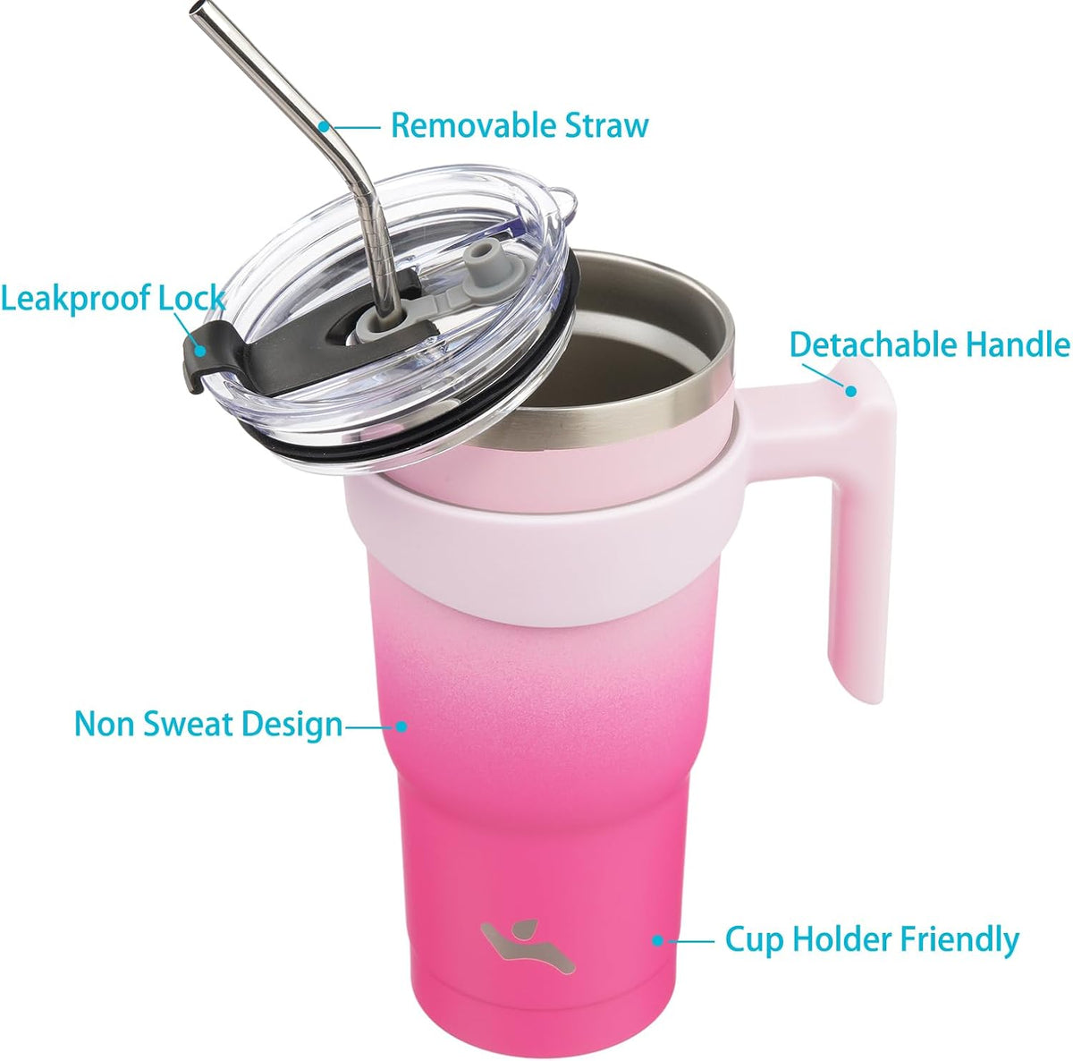 20 oz Tumbler with Handle and Straw, Insulated Travel Mug | Lemon; BPA-free, leak-proof tumbler with 2 lids, 2 straws, cup holder fit for coffee, office, travel & daily use