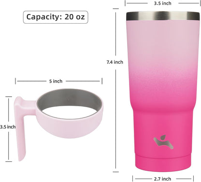 20 oz Tumbler with Handle and Straw, Insulated Travel Mug | Lemon; BPA-free, leak-proof tumbler with 2 lids, 2 straws, cup holder fit for coffee, office, travel & daily use